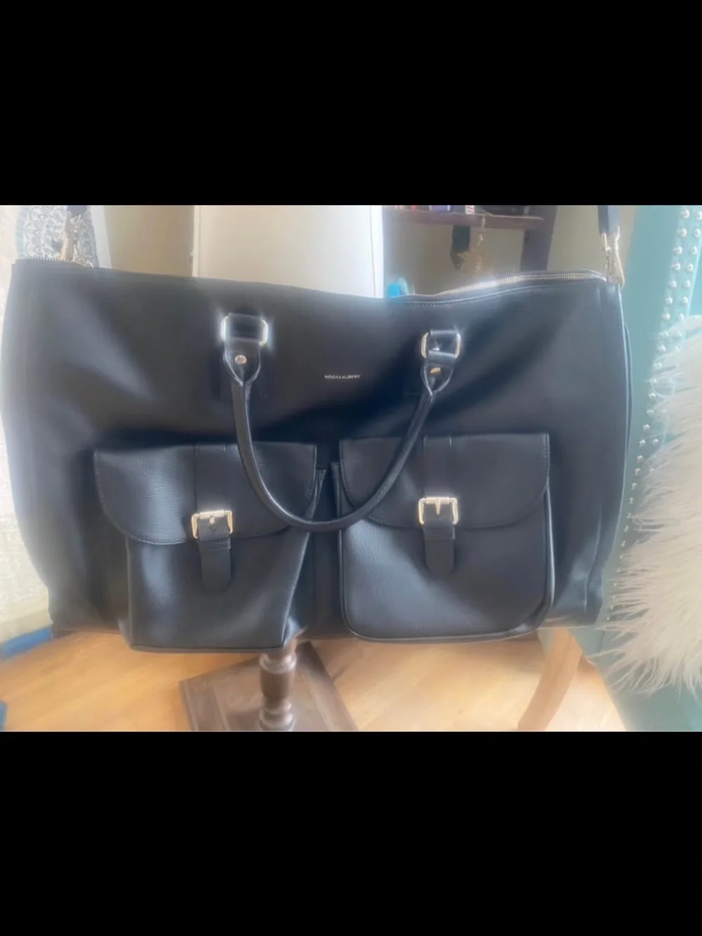 HOOK + ALBERT Black Leather Garment Weekender Bag